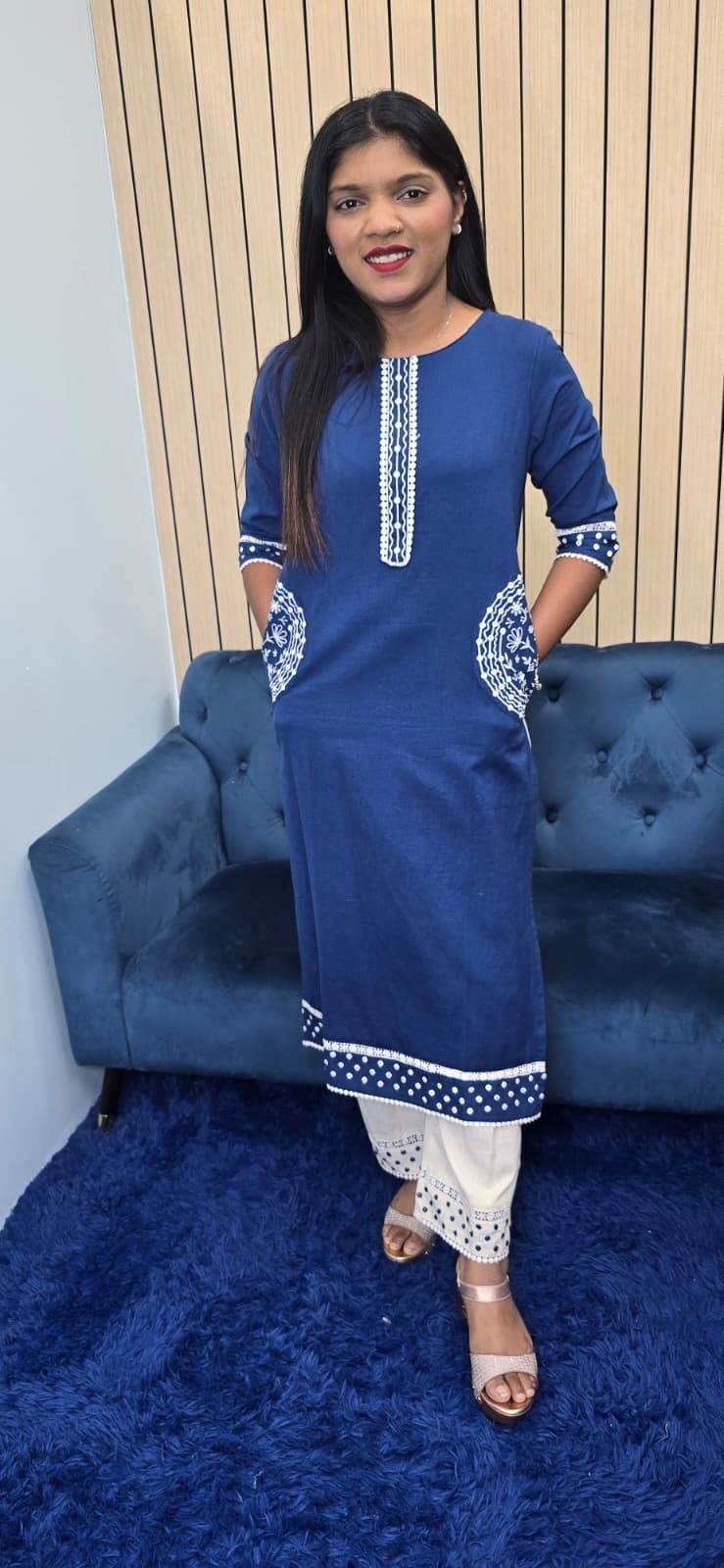 Blue Cotton Kurti Set - Image 6