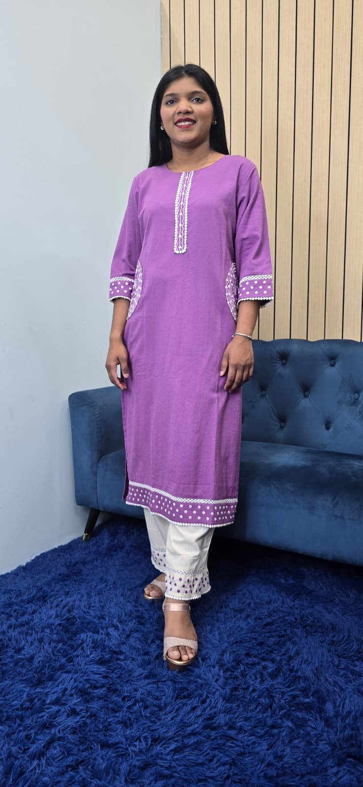 Purple Pink Cotton Kurti Set - Image 4