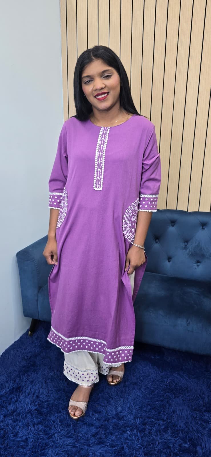 Purple Pink Cotton Kurti Set - Image 6
