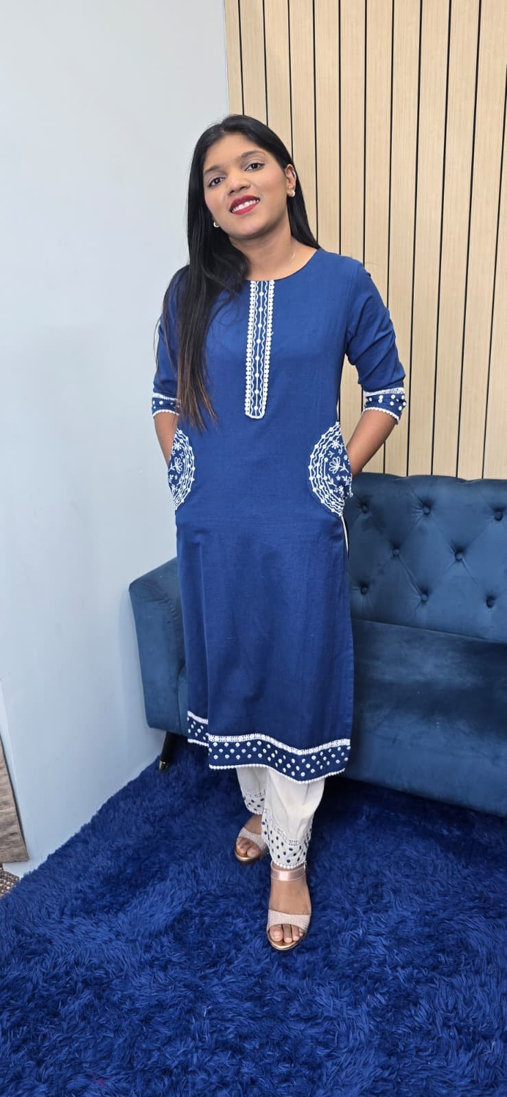 Blue Cotton Kurti Set - Image 5