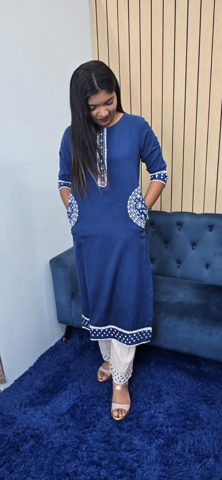 Blue Cotton Kurti Set - Image 4