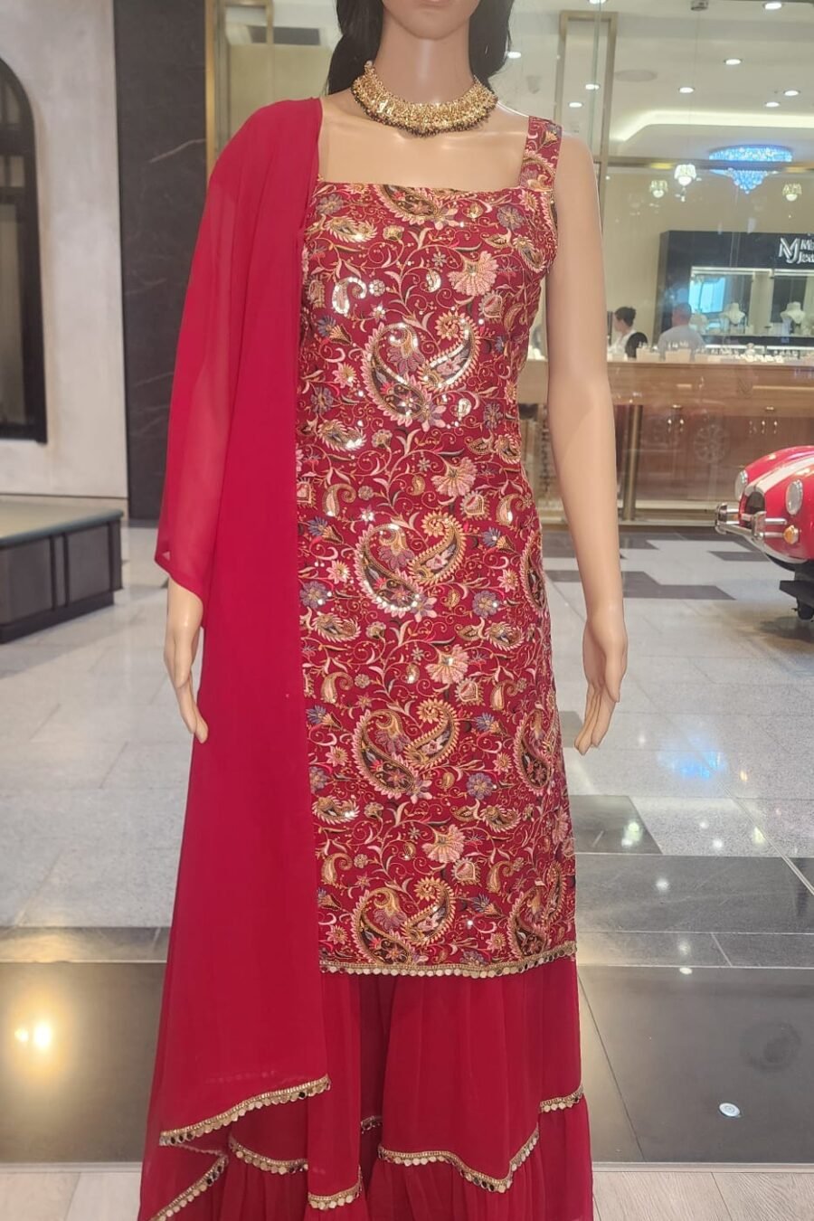 Red Kashmiri Work Kurti Lehenga