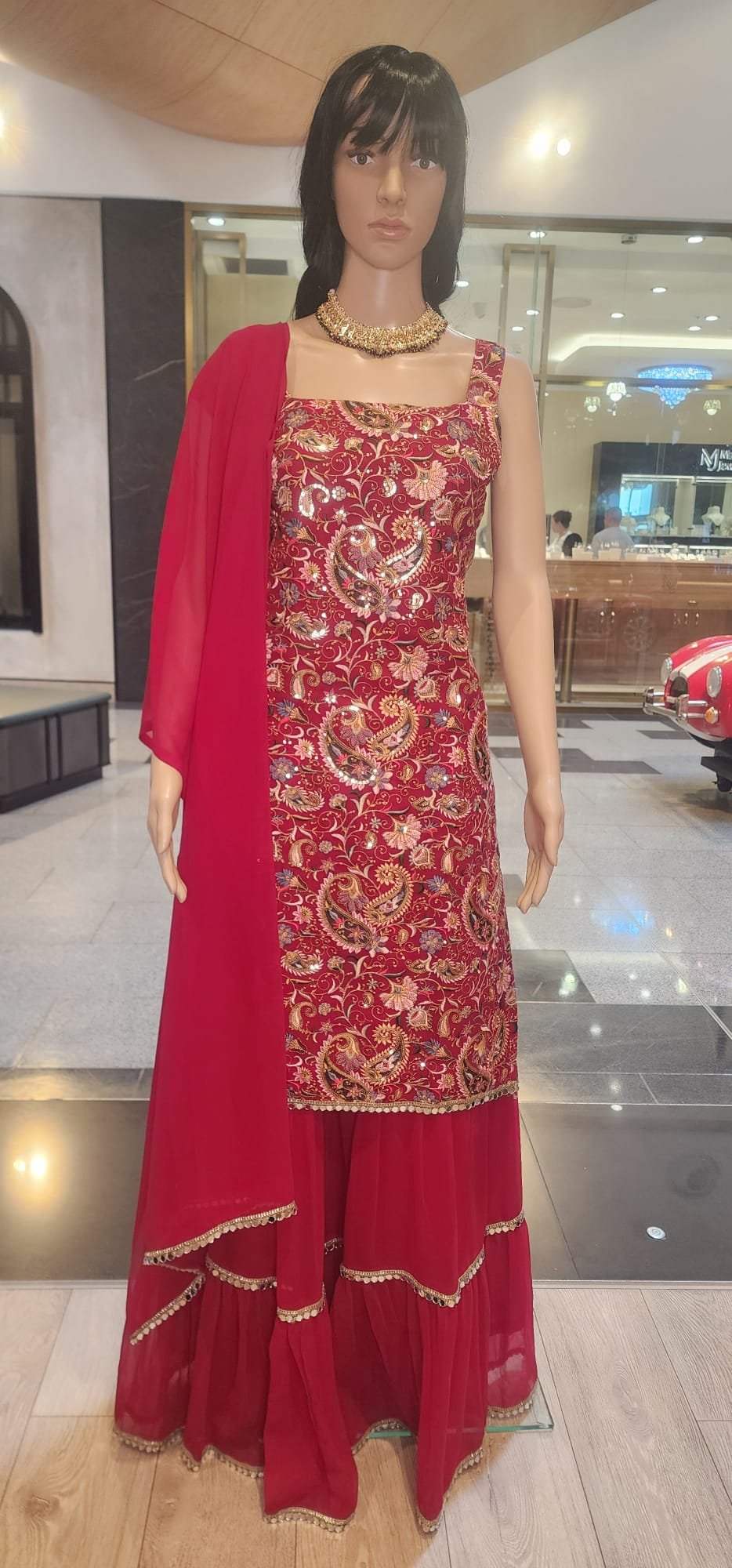 Red Kashmiri Work Kurti Lehenga