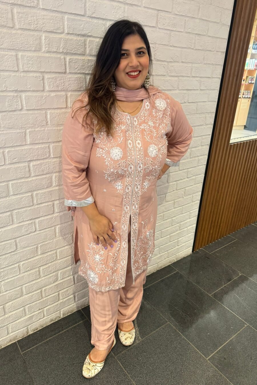 Peach Maslin Rayon Suit