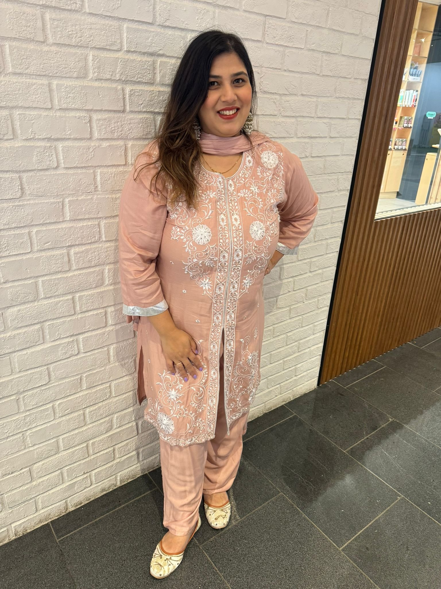 Peach Maslin Rayon Suit