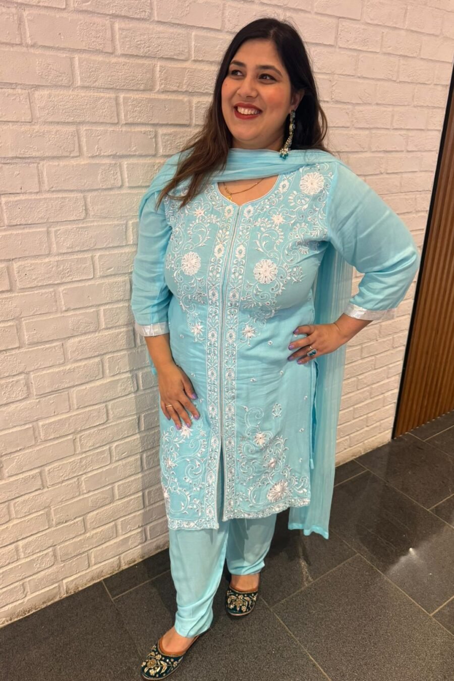 Baby Blue Maslin Rayon Suit