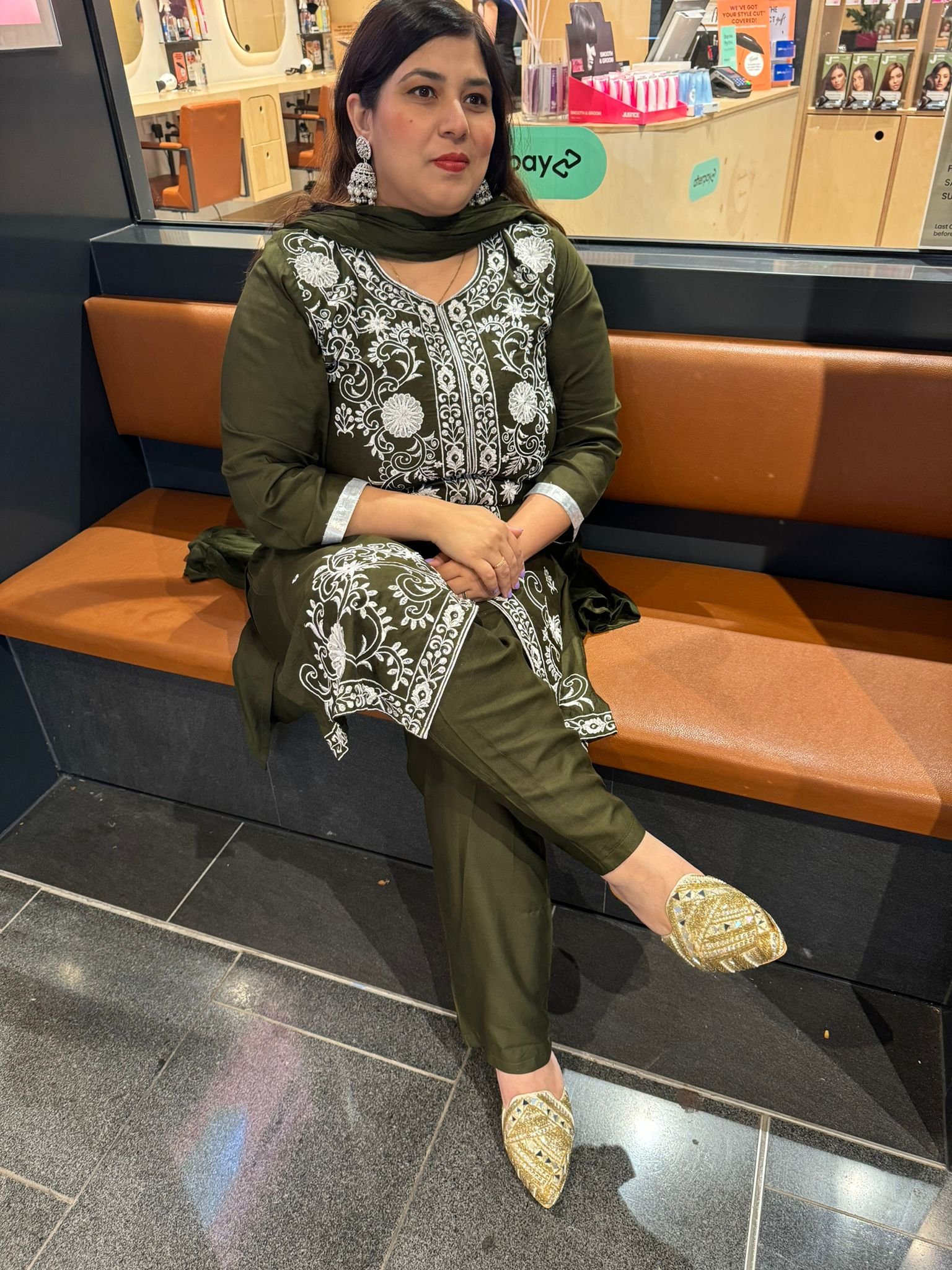 Mehndi Green Maslin Rayon Suit - Image 2
