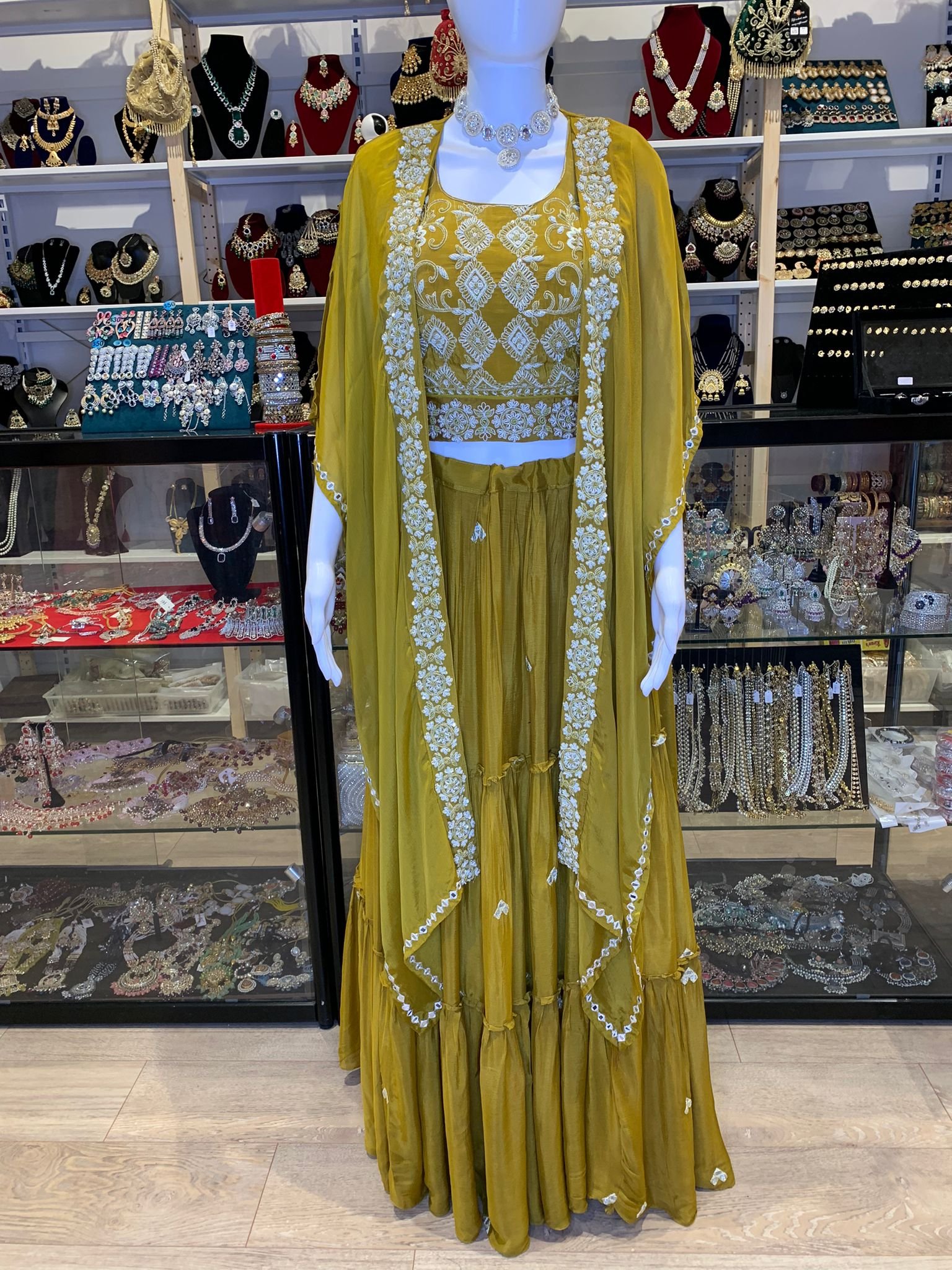 Mustard Indowestern Cape Style Lehenga - Image 2