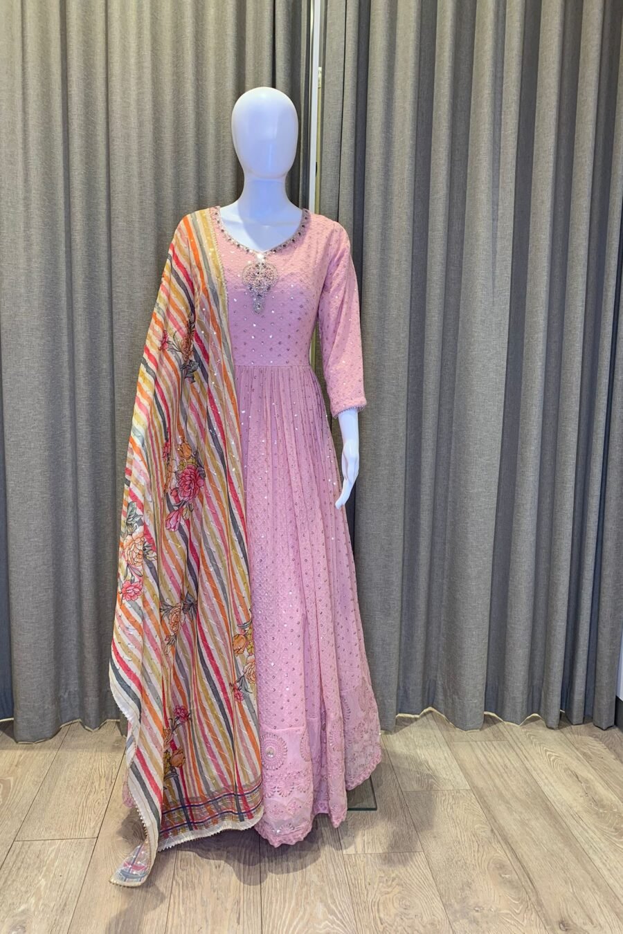Baby Pink Heavy Chikankari Gown
