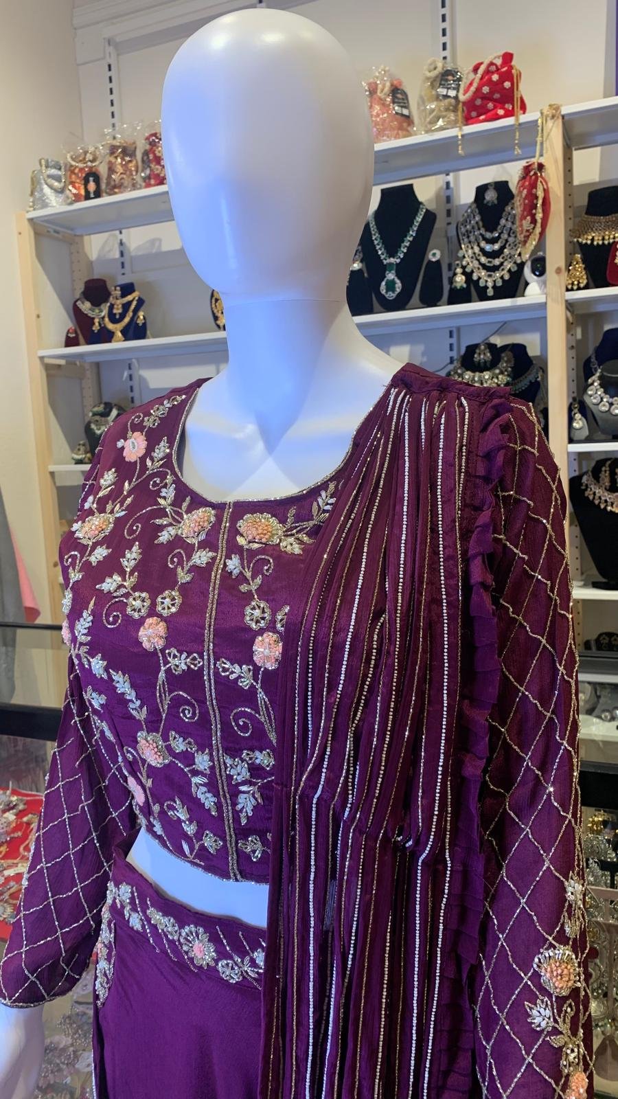 Wine Indowestern Lehenga Set - Image 4