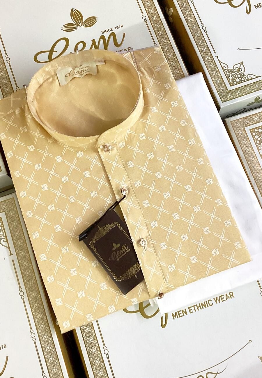 Cream Cotton Printed Kurta