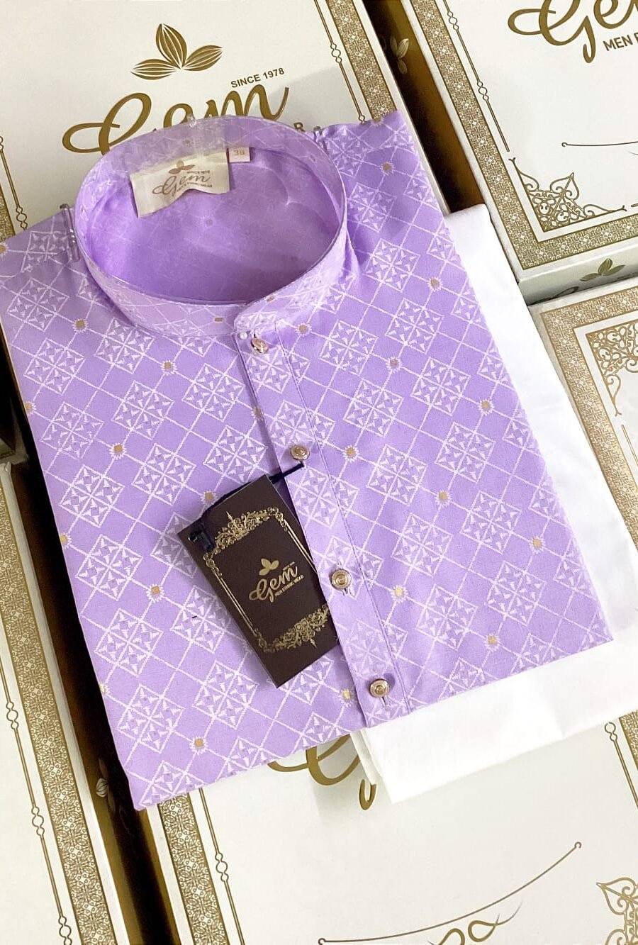 Lilac Cotton Printed Kurta With White Pant