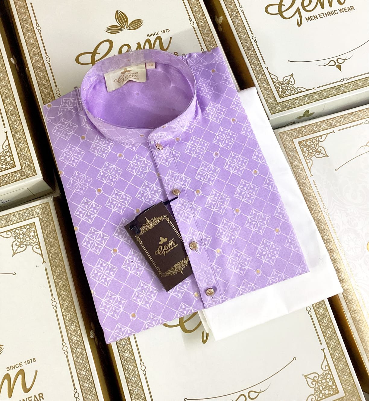 Lilac Cotton Printed Kurta With White Pant