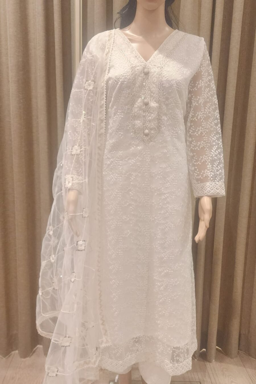 Milky White Anarkali Suit