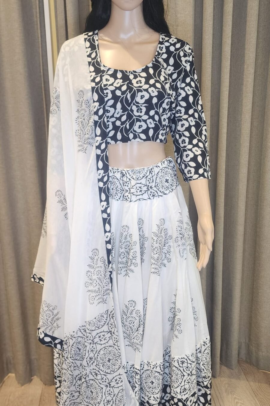 Black & White Mal Cotton Lehenga Choli