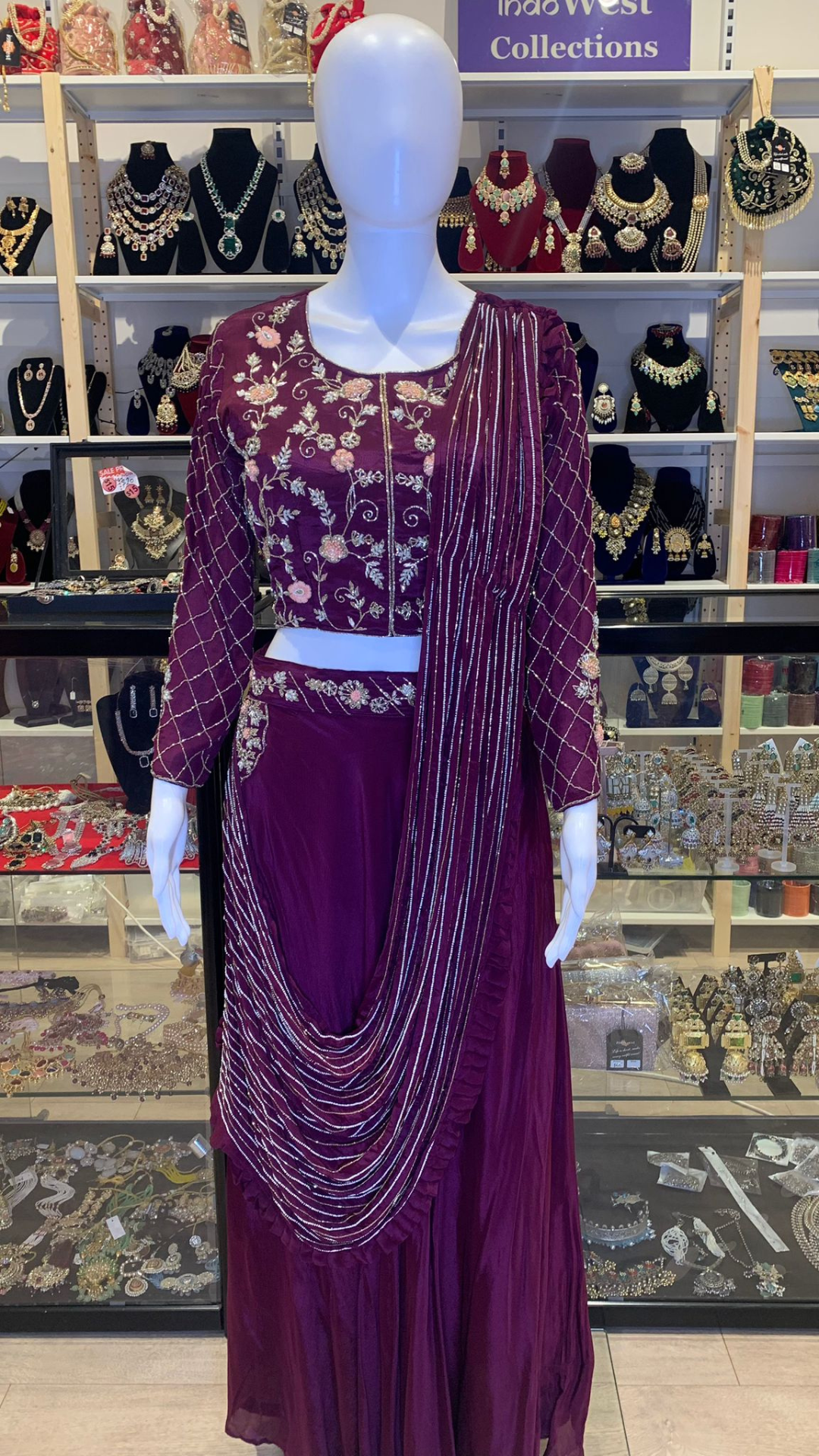 Wine Indowestern Lehenga Set - Image 2