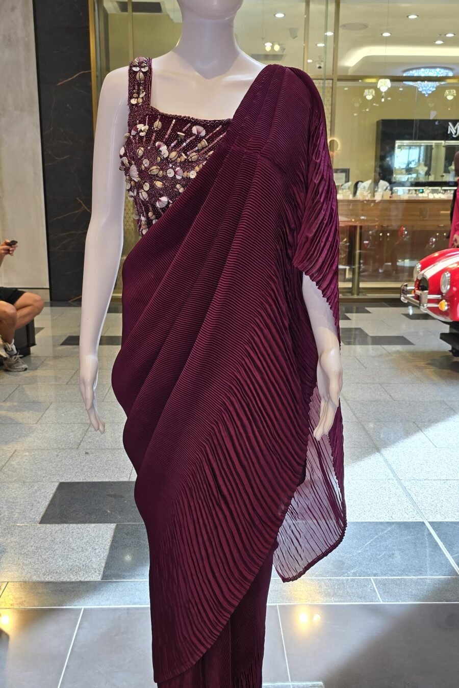 Wine Heavy Work Blouse With Saree