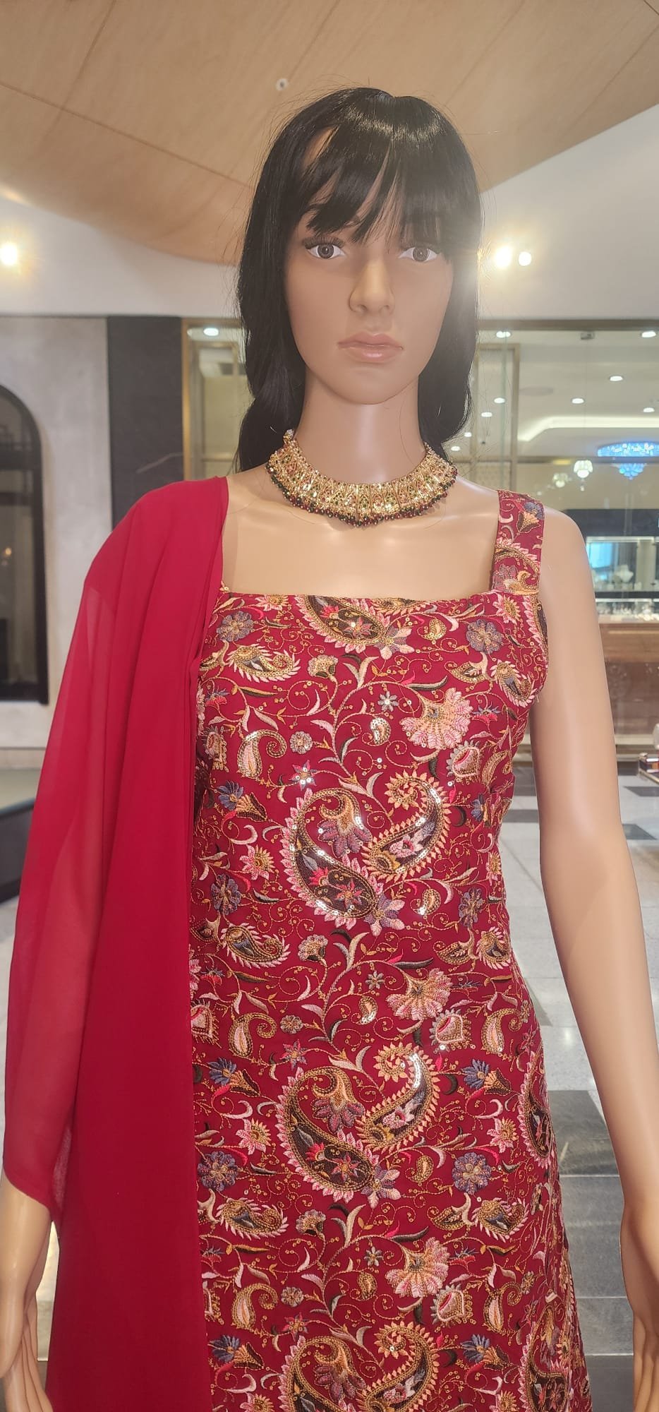 Red Kashmiri Work Kurti Lehenga - Image 2