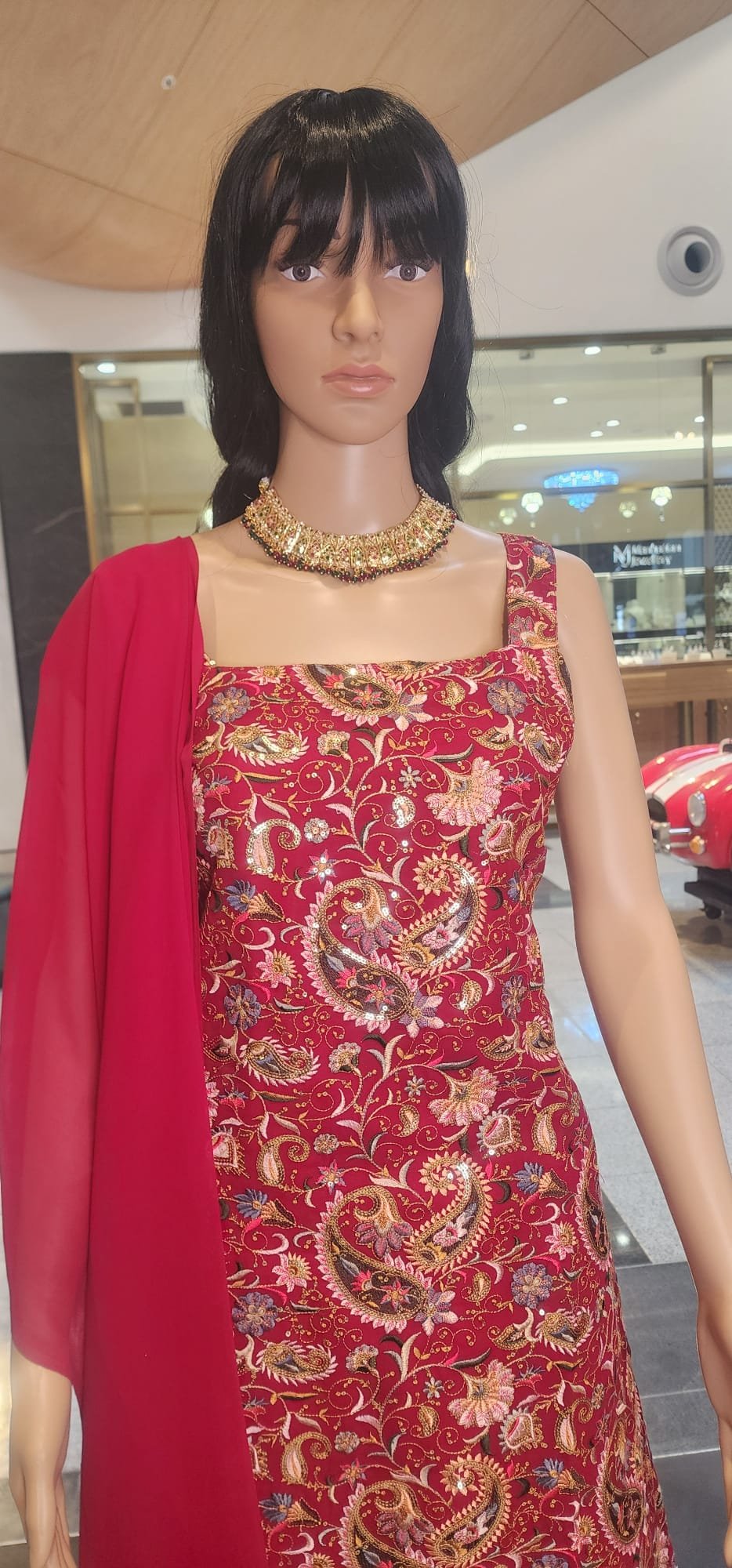 Red Kashmiri Work Kurti Lehenga - Image 5