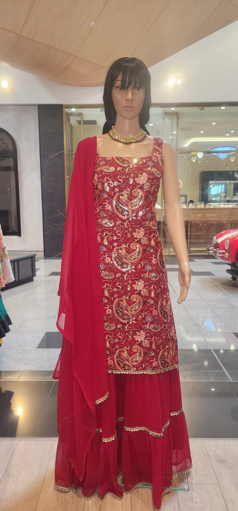 Red Kashmiri Work Kurti Lehenga - Image 4