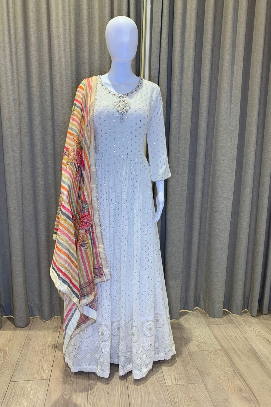 Off White Heavy Chikankari Gown