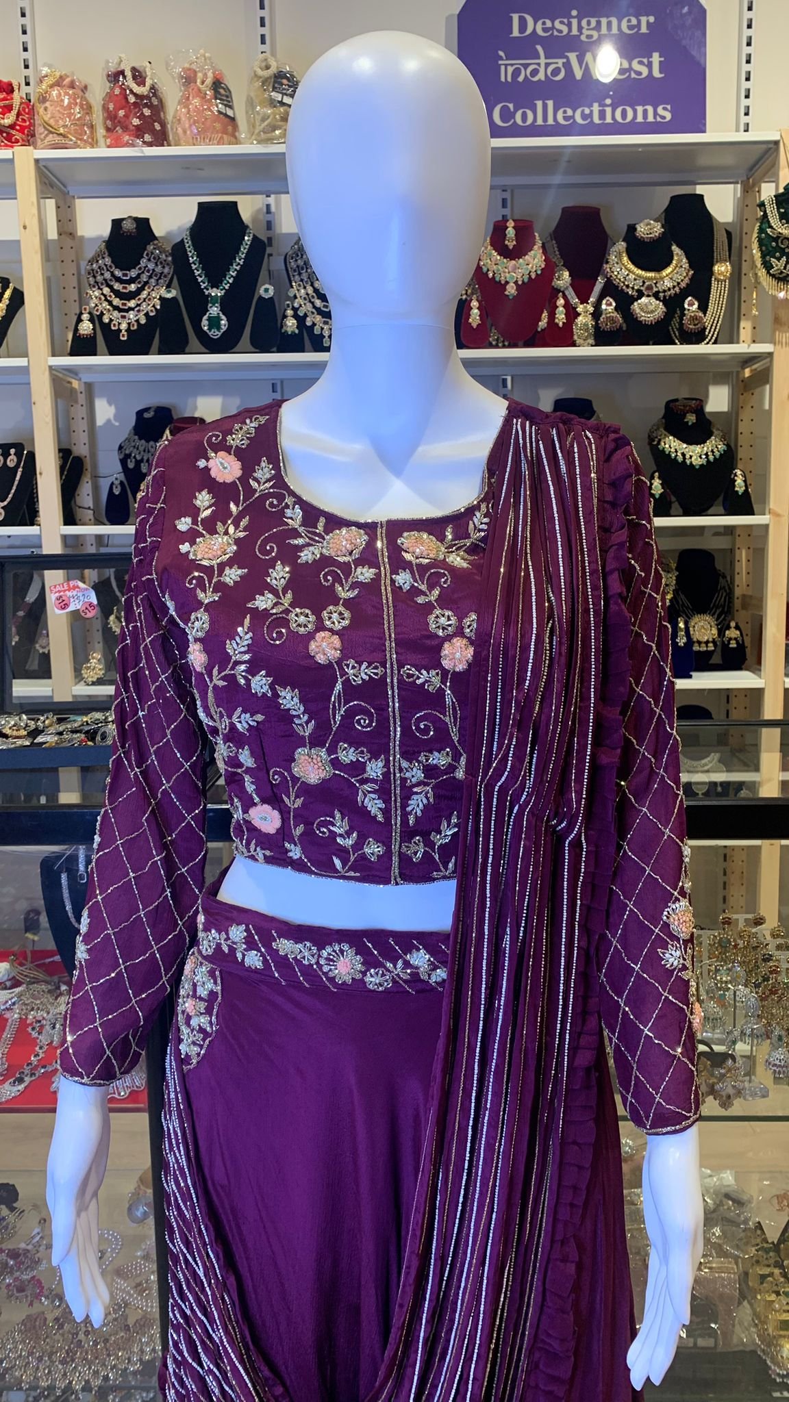 Wine Indowestern Lehenga Set - Image 3