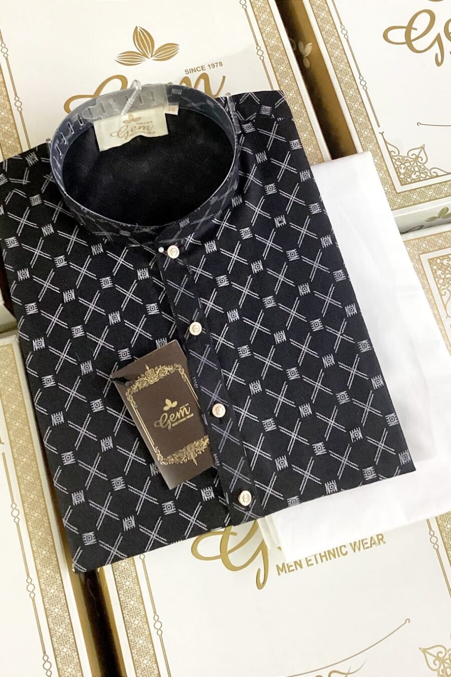 Black Cotton Printed Kurta