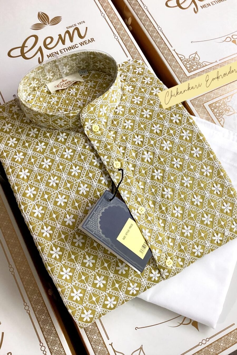 Mehendi Cotton Chikankari Kurta with Pant