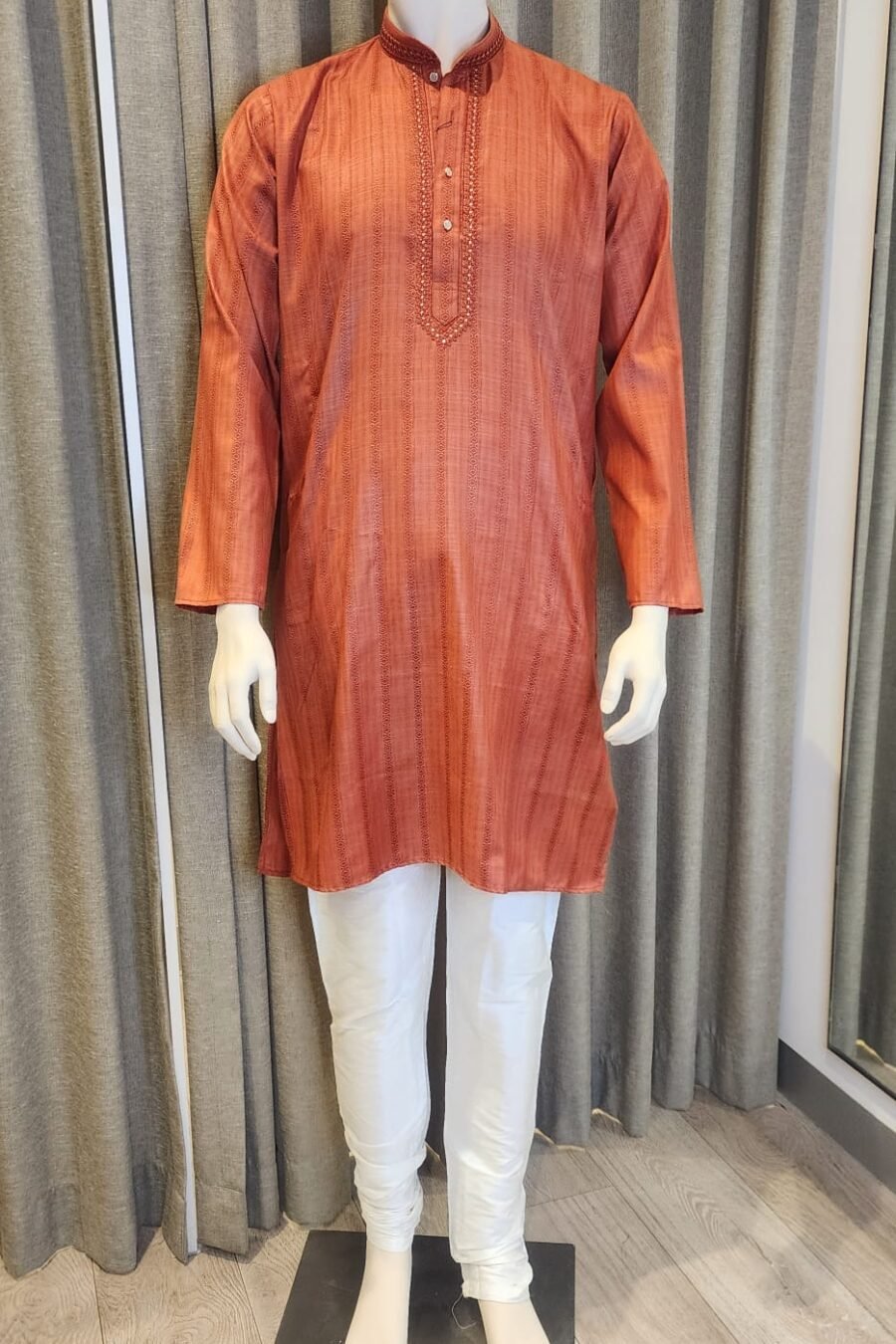 Rust Orange Green Maslin Kurta Set