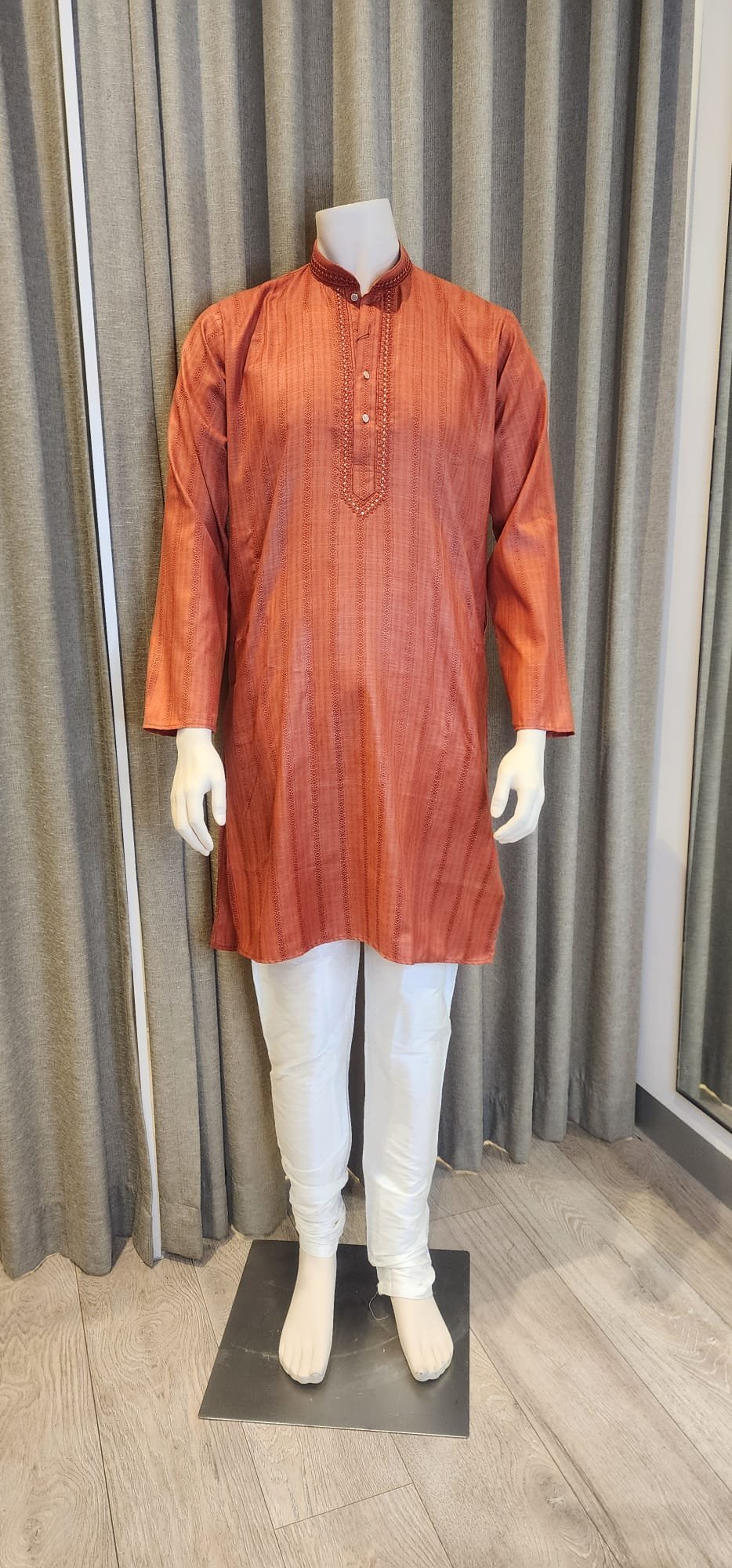 Rust Orange Green Maslin Kurta Set