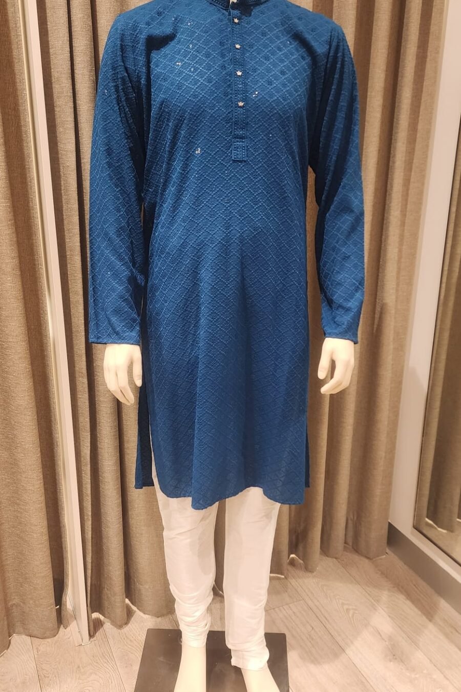Teal Blue Rayon Chikankari Kurta Set