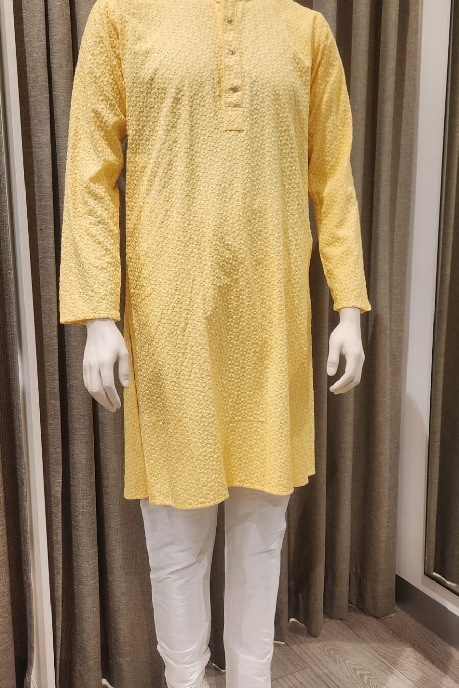 Light Yellow Rayon Chikankari Kurta Set