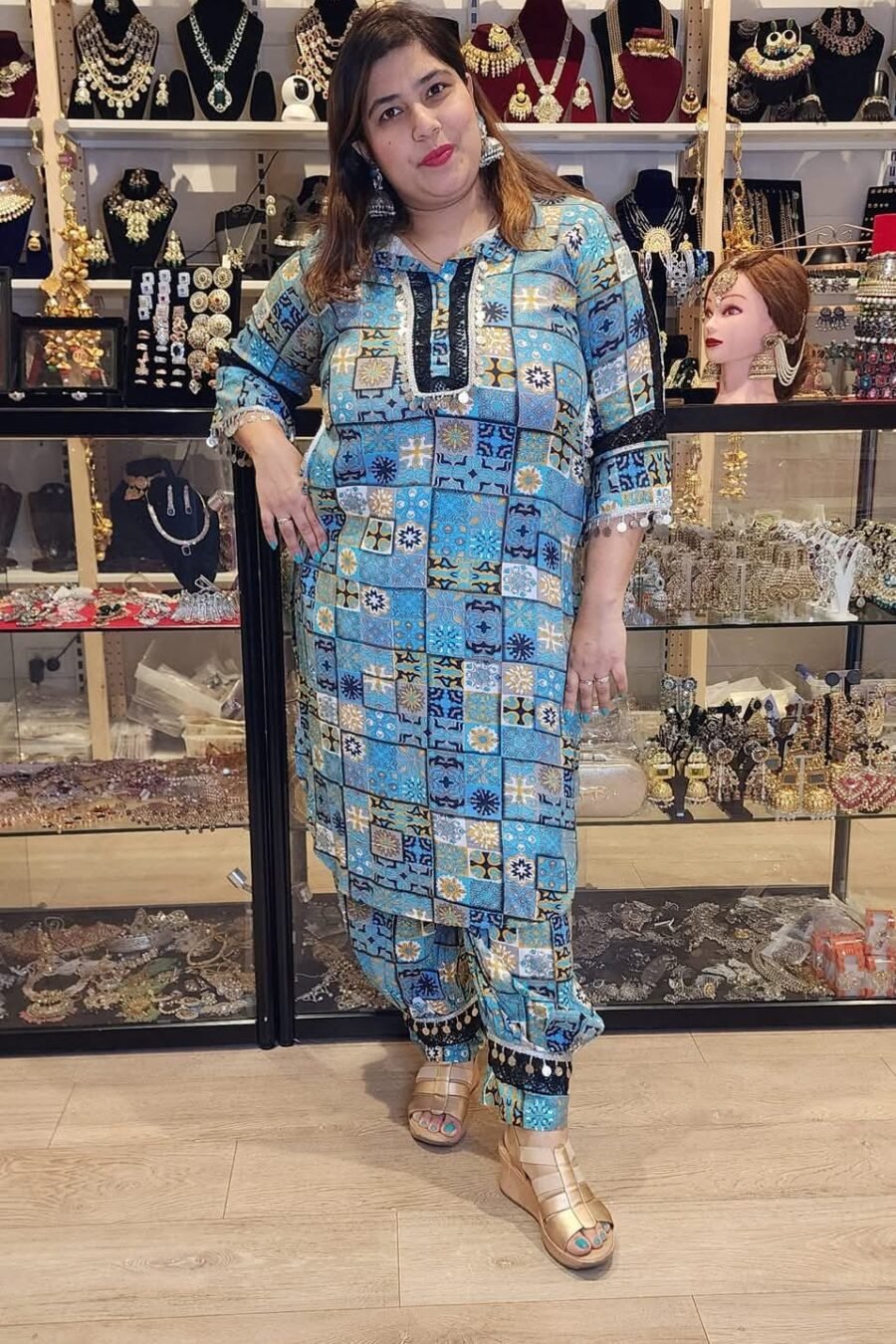 Firozi Printed Maslin Cordset With Afgani Pant