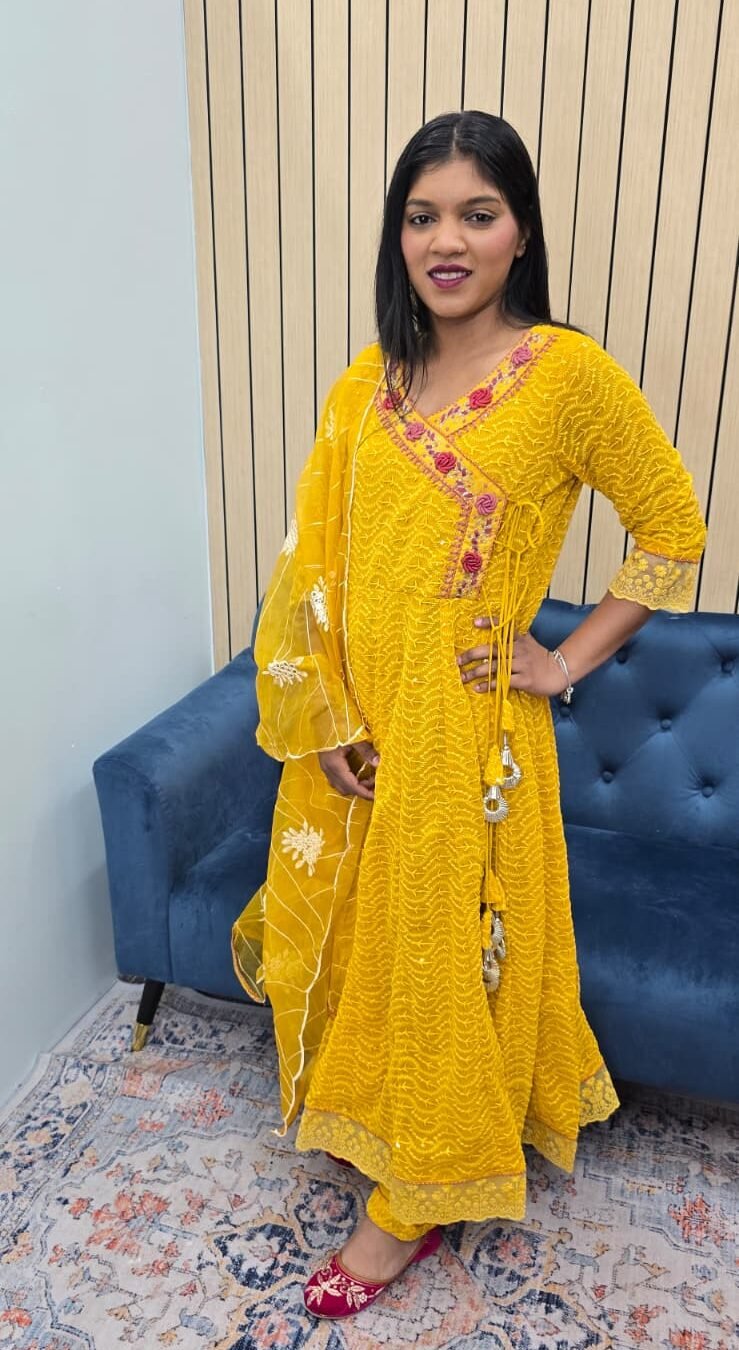 Yellow Angrakha Anarkali Suit Set