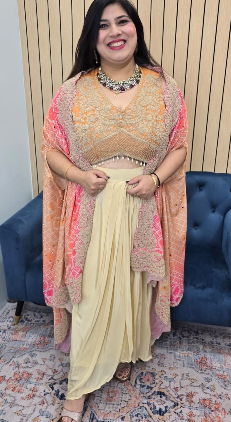 Indowestern Dhoti With Crop top and Cape
