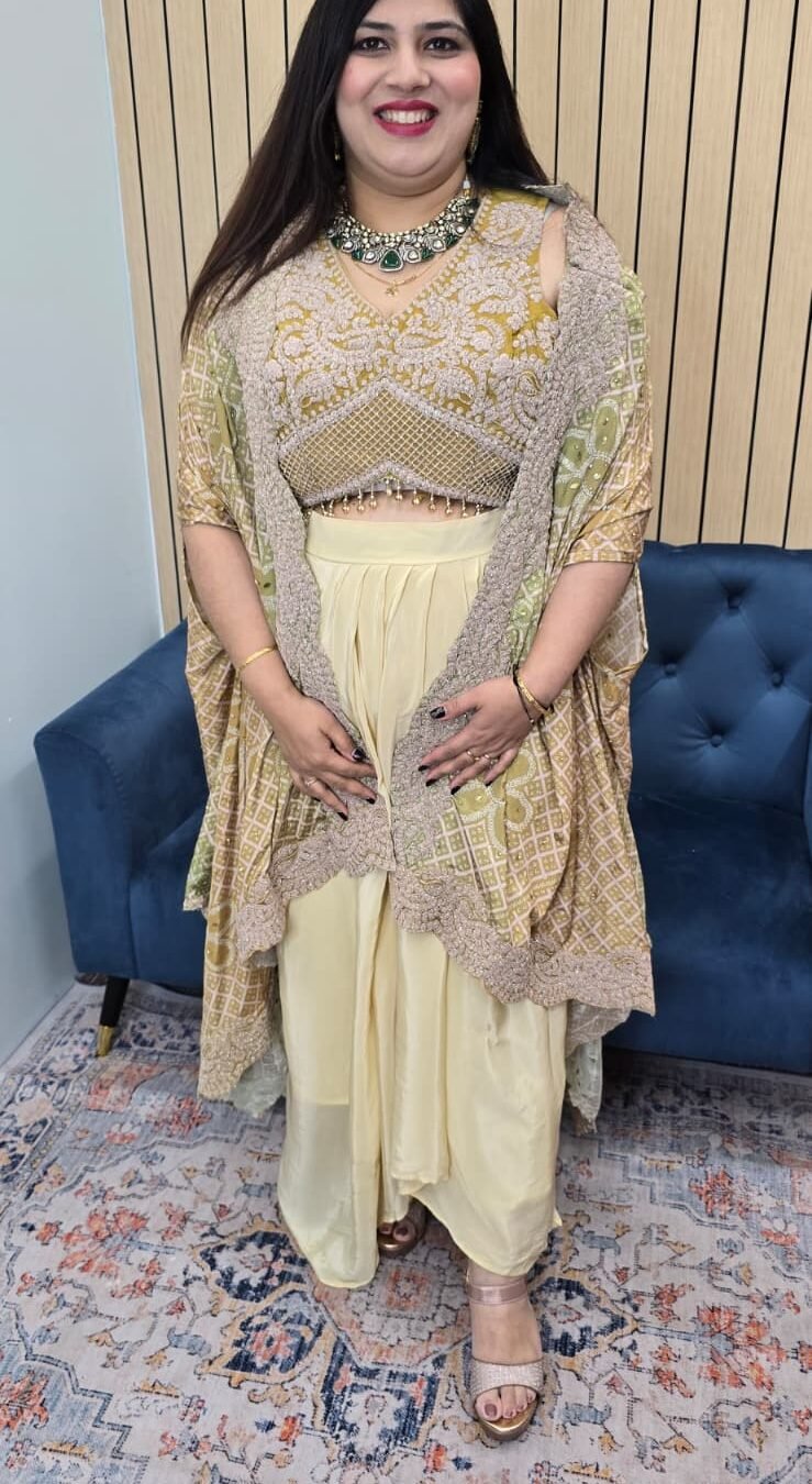 Indowestern Dhoti With Crop top and Cape