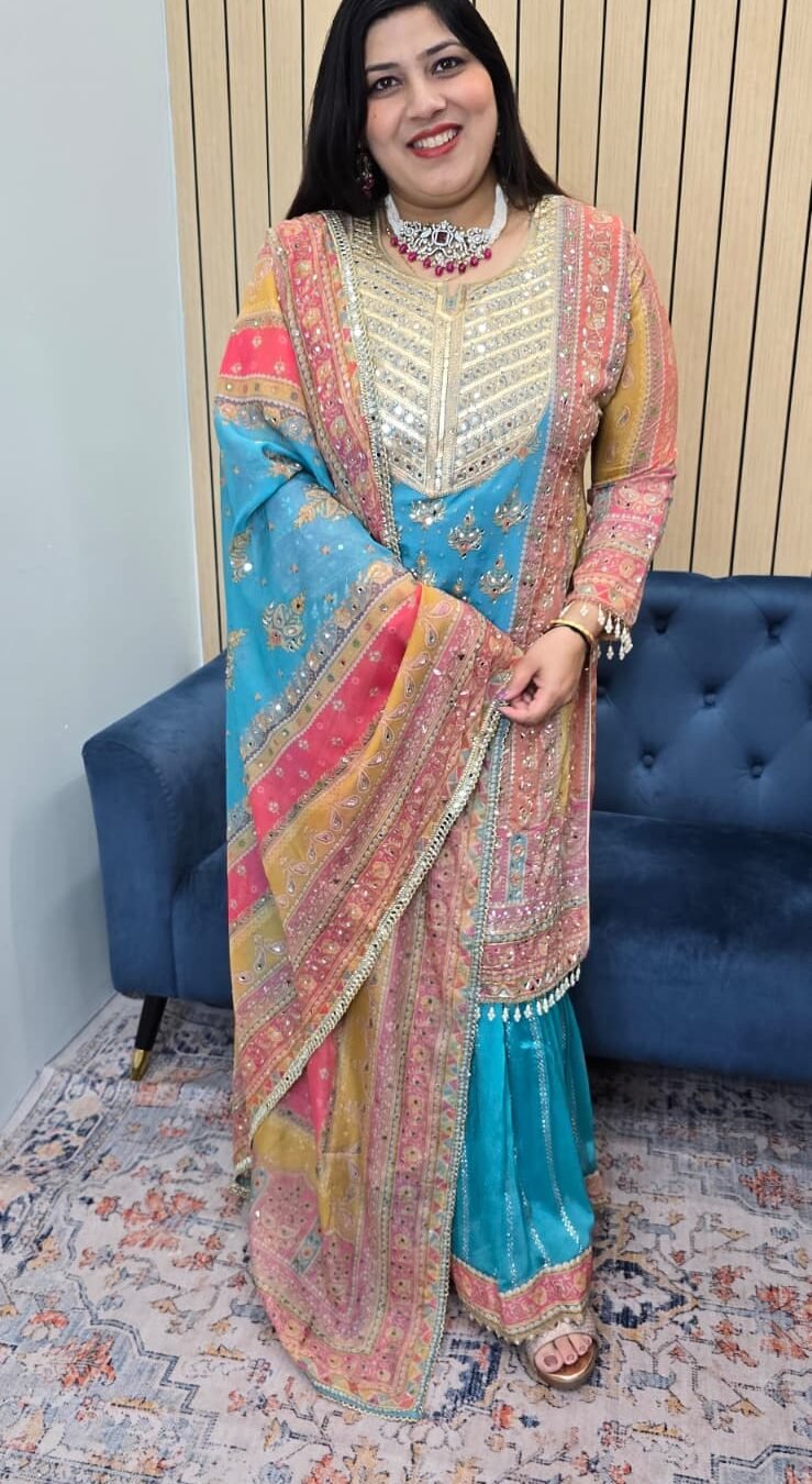 Royal Blue Embroidered Sharara Set