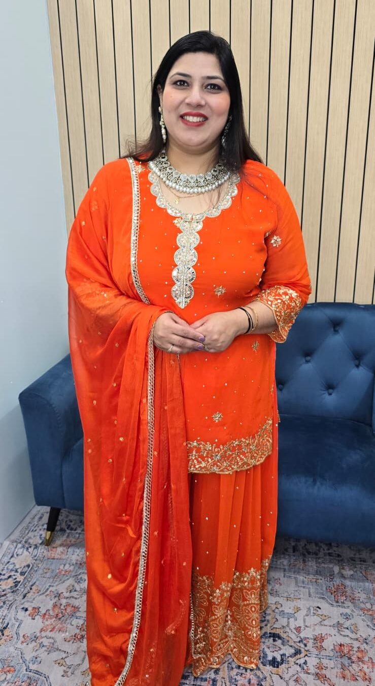 Sunset Orange Embroidered Sharara Set