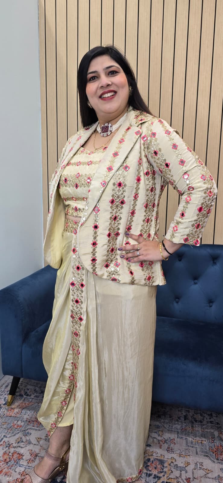 Ivory Embellished Indo-Western Dhoti Set - Image 8