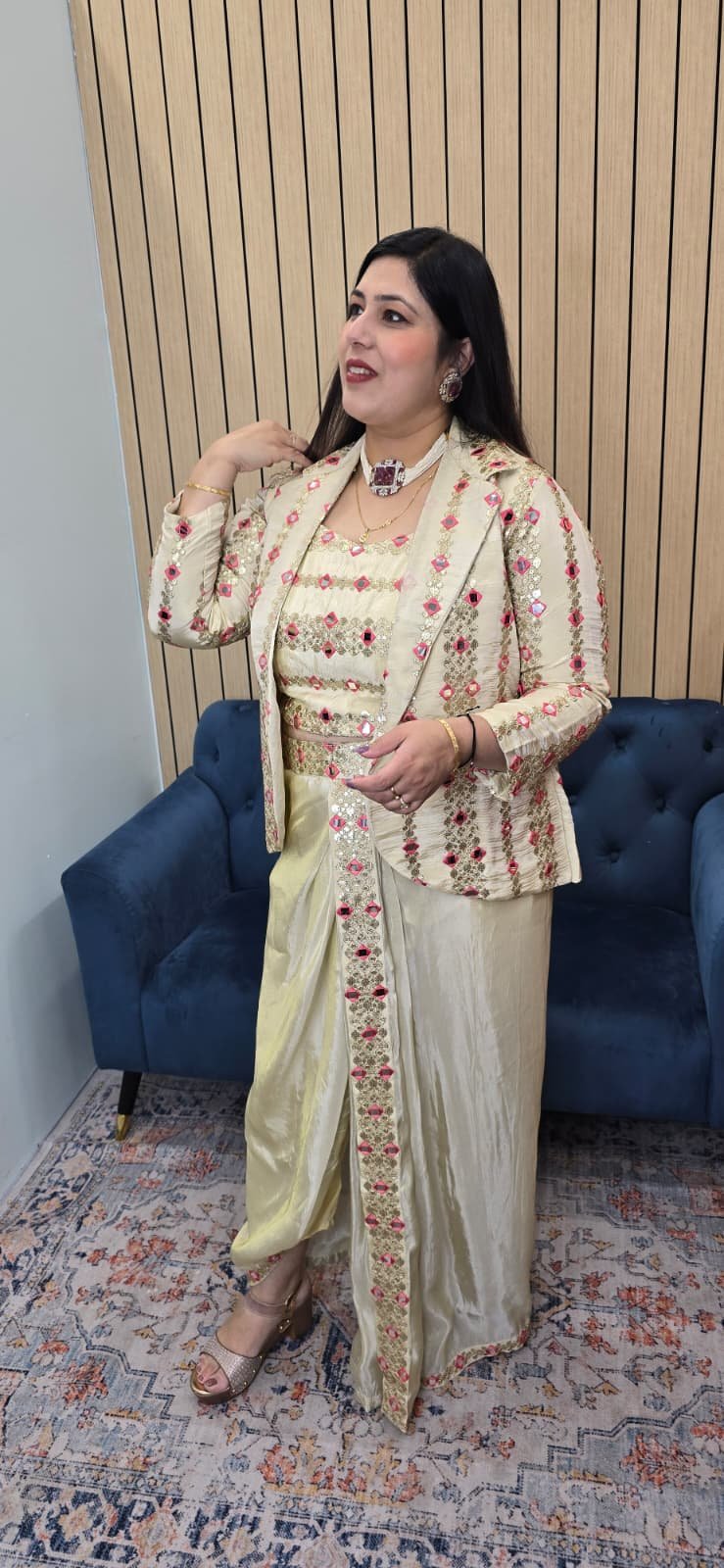 Ivory Embellished Indo-Western Dhoti Set - Image 4