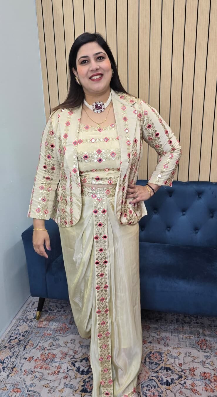 Ivory Embellished Indo-Western Dhoti Set