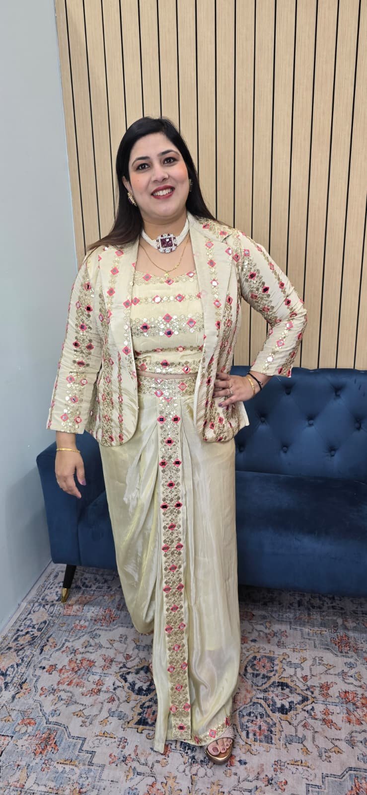 Ivory Embellished Indo-Western Dhoti Set