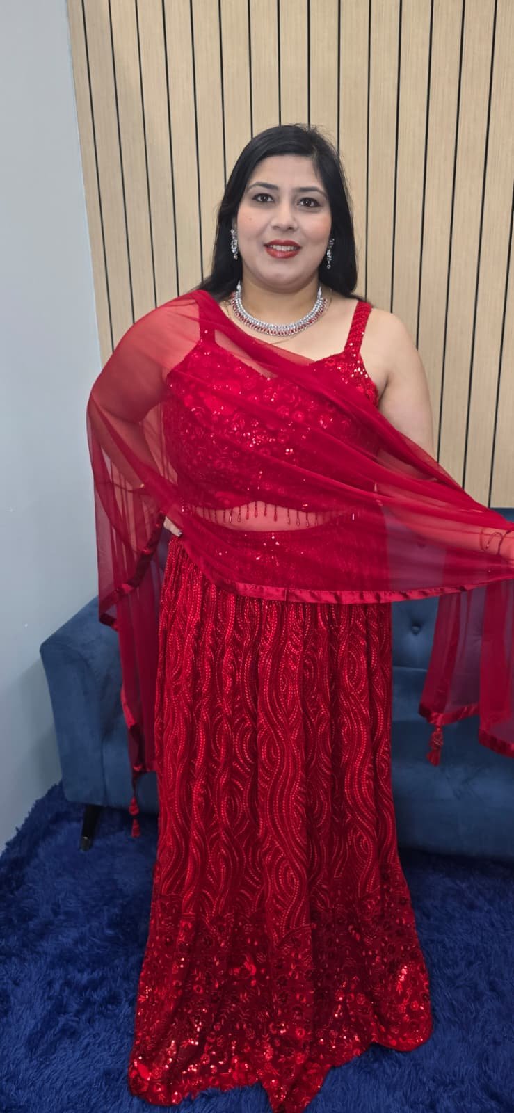 Red Sequin Lehenga Set - Image 12