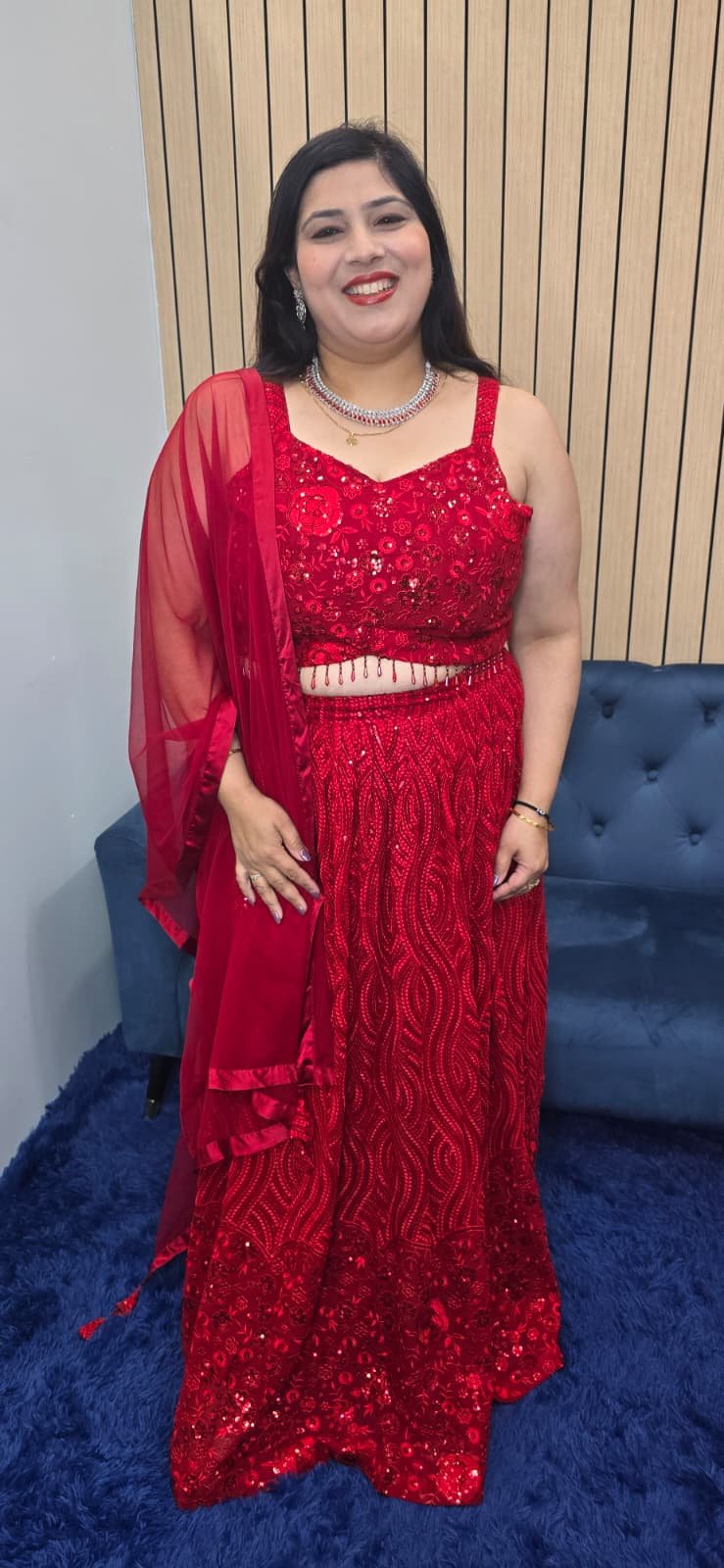 Red Sequin Lehenga Set - Image 8
