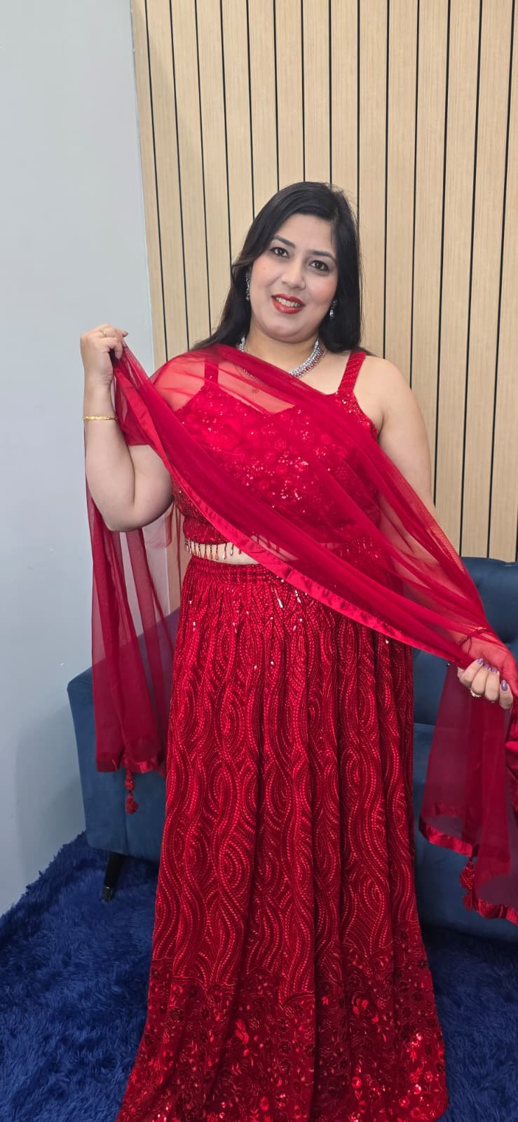 Red Sequin Lehenga Set - Image 9