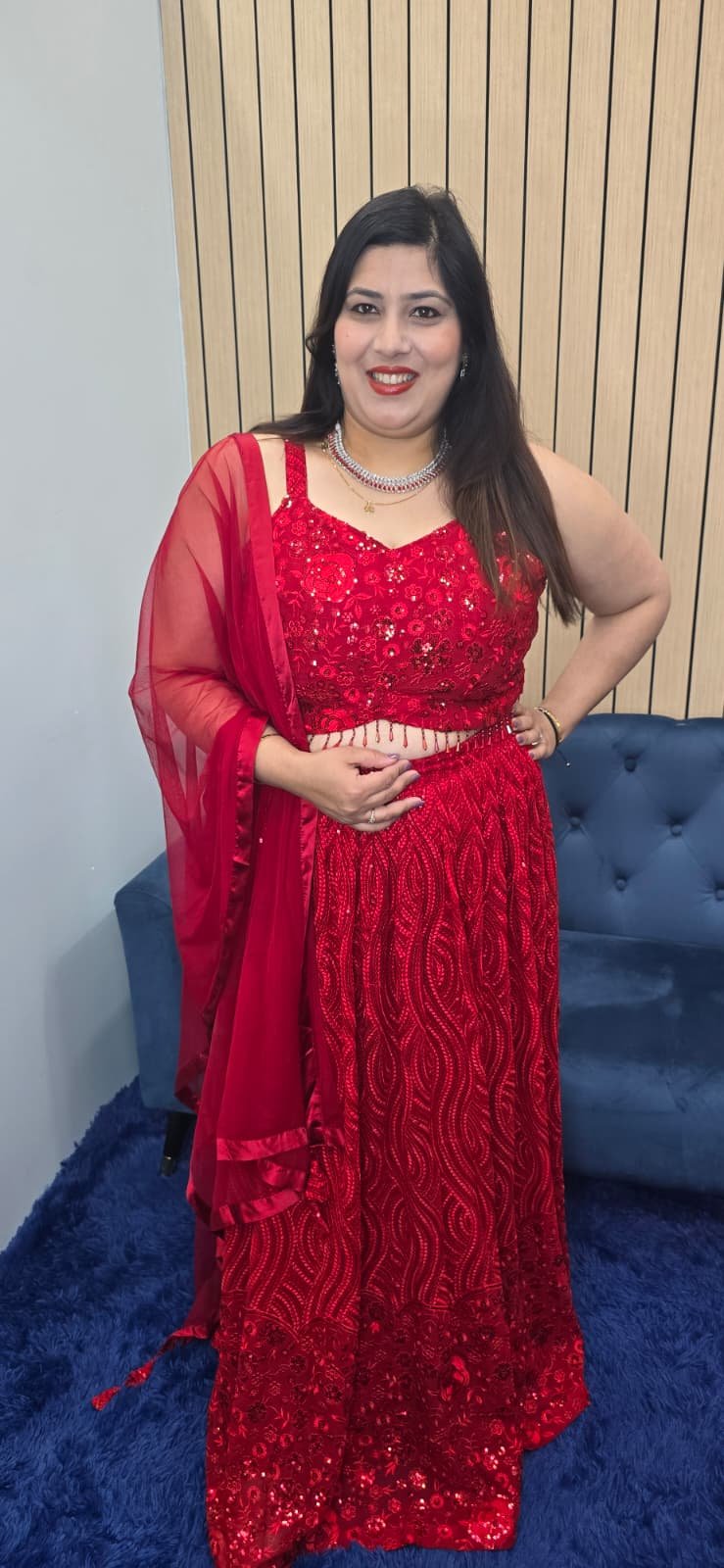 Red Sequin Lehenga Set - Image 7