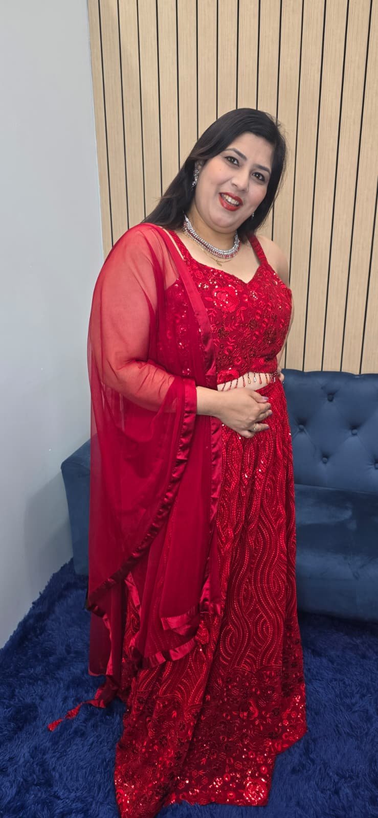 Red Sequin Lehenga Set - Image 6
