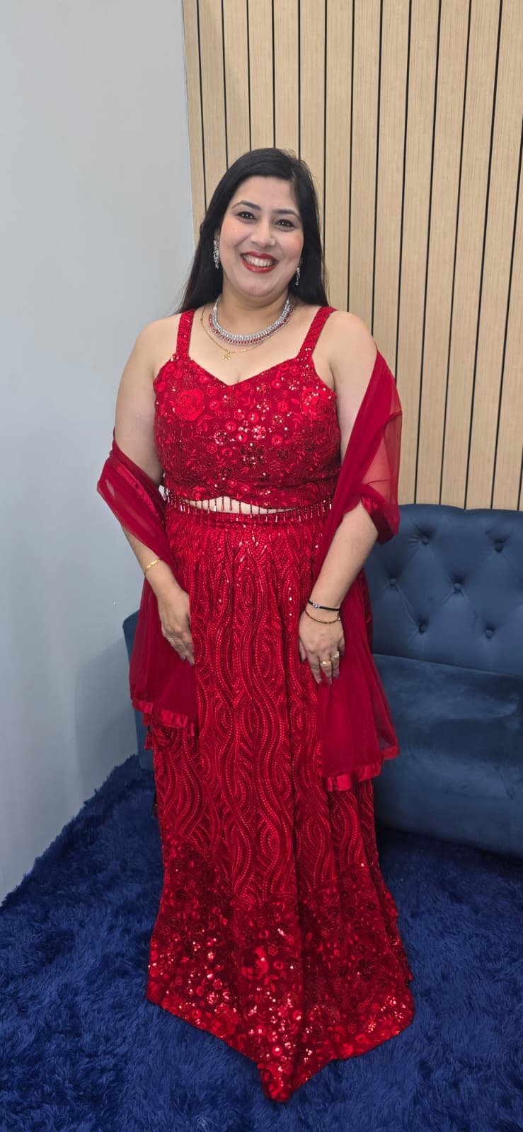Red Sequin Lehenga Set - Image 5