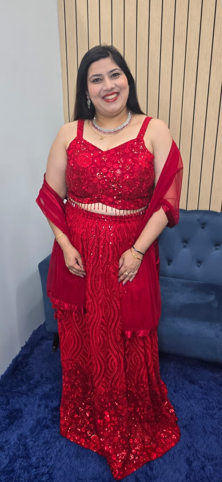 Red Sequin Lehenga Set - Image 4