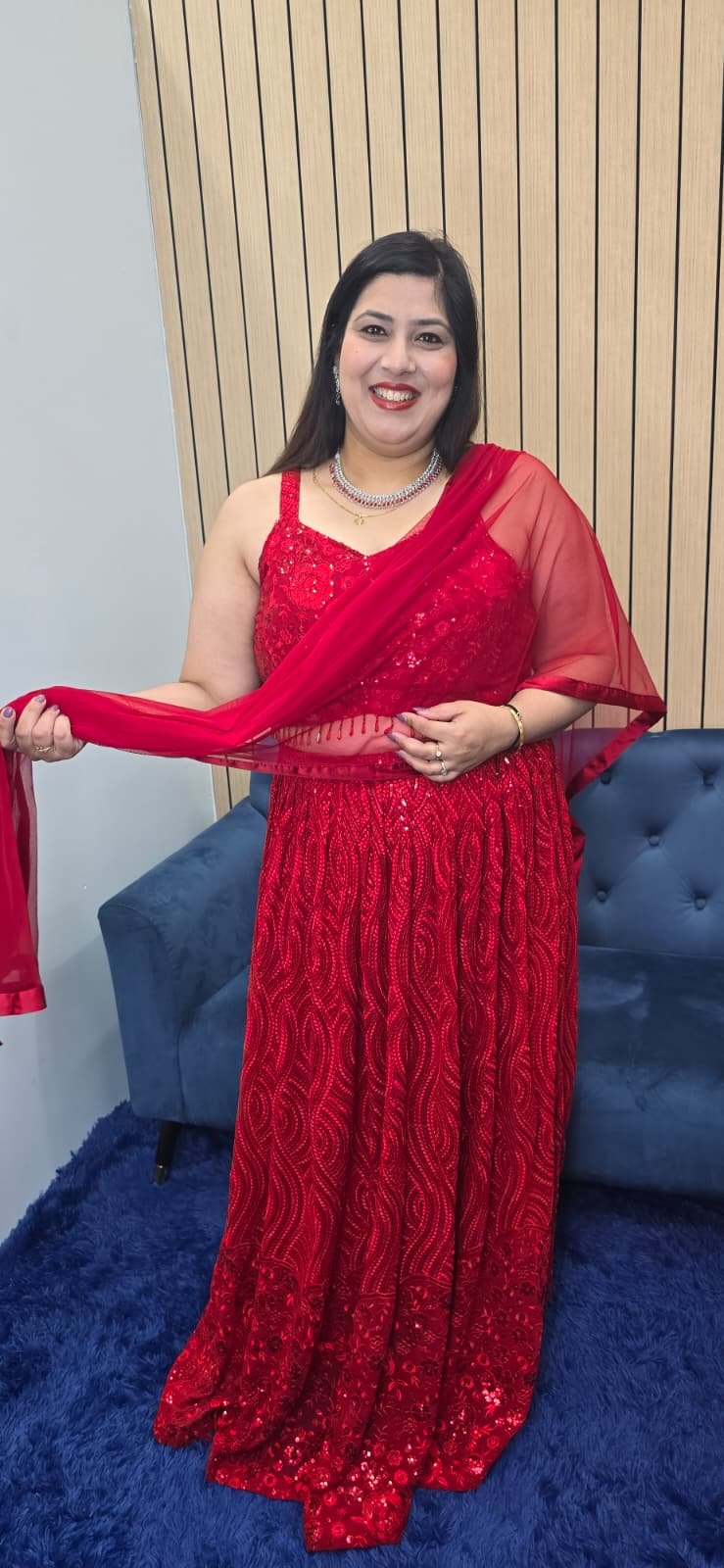 Red Sequin Lehenga Set - Image 2